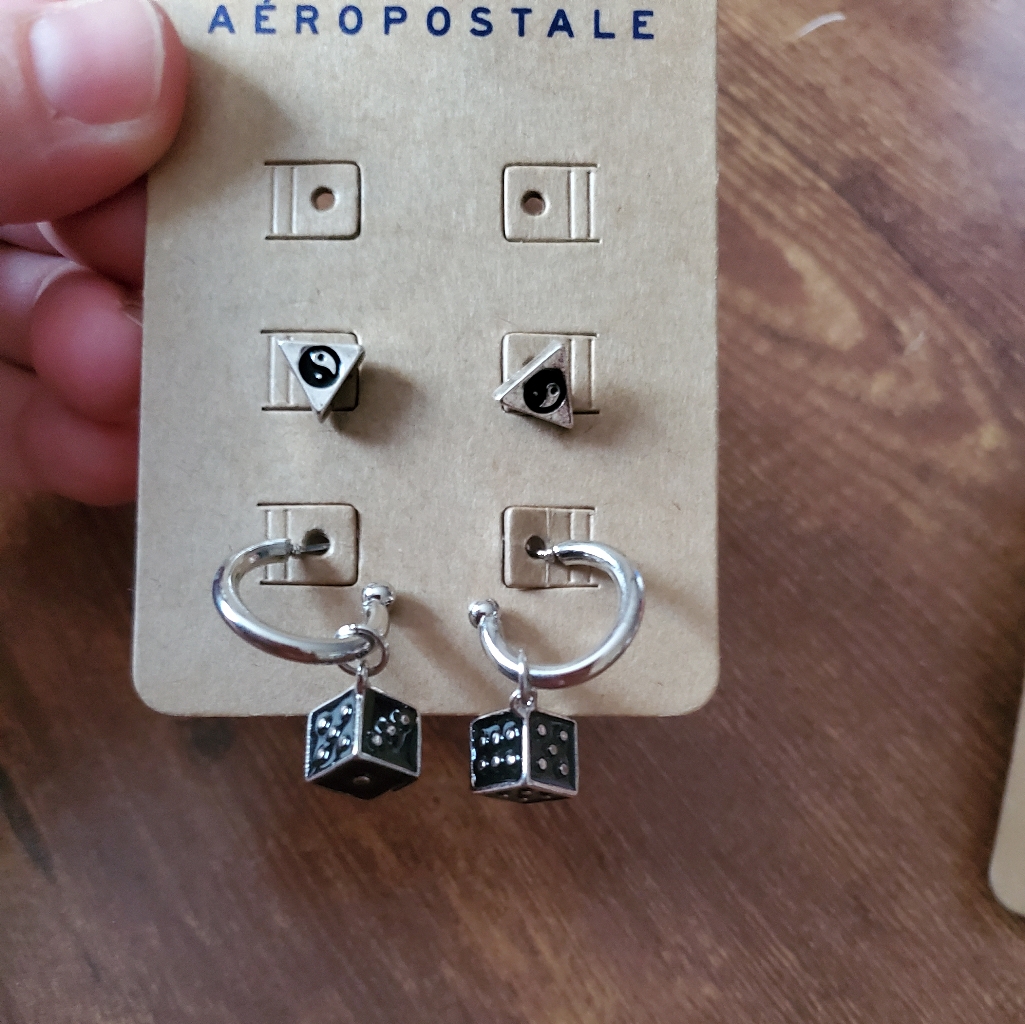 Aeropastle 2pk 3d Dice Dangle Hoops Ying Yang Earrings 26$